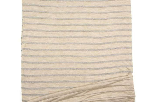 Beige and Metallic Silver Plated Stripe Sweater Knit Fabric 1 yard and 15 inches Extra Wide